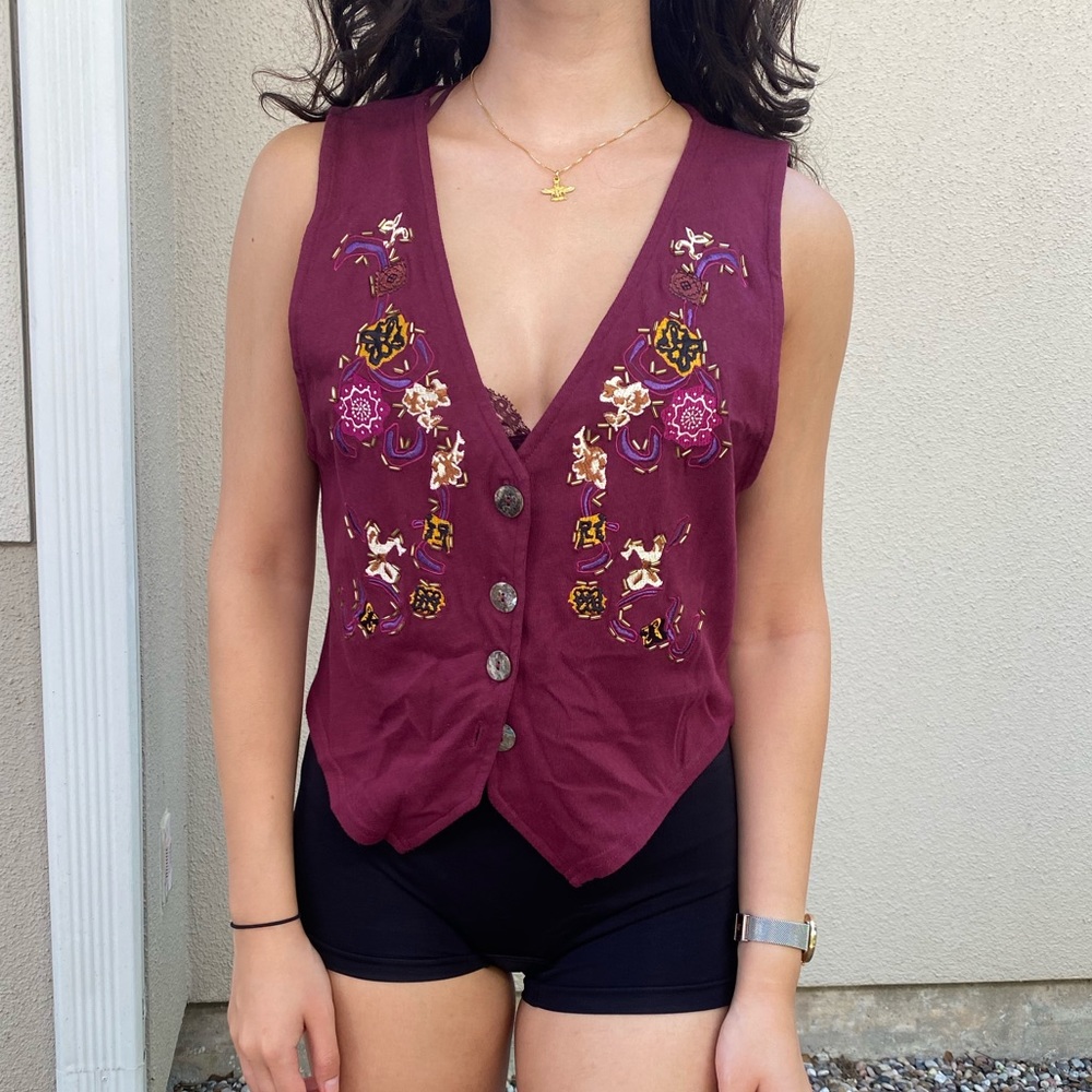 Embroidered maroon vest